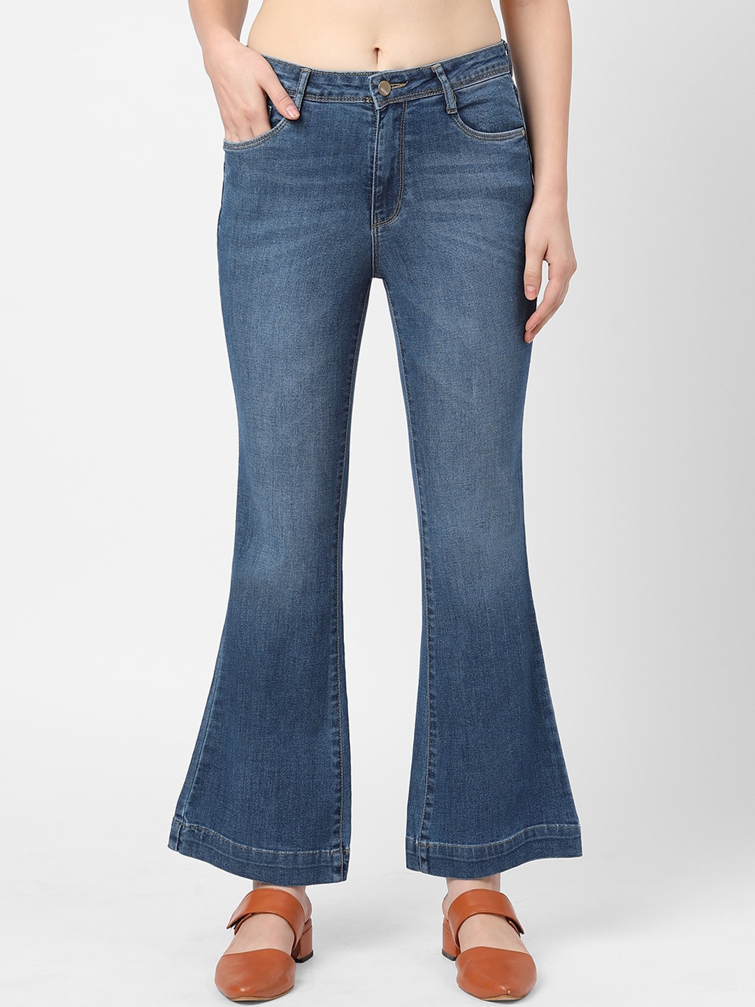

Kraus Jeans Women Blue Flared High-Rise Heavy Fade Stretchable Jeans