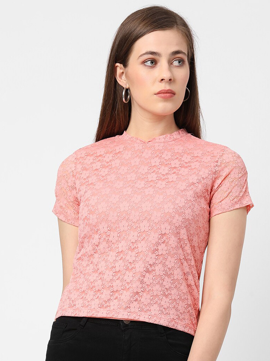 

Kraus Jeans Peach-Coloured Floral Crop Top