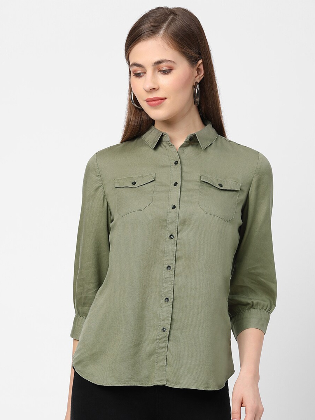 

Kraus Jeans Women Olive Green Slim Fit Casual Shirt