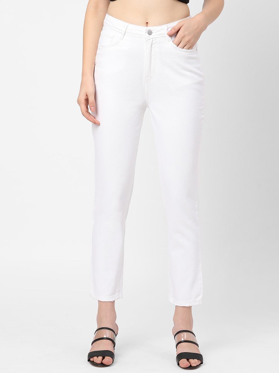 

Kraus Jeans Women White Straight Fit High-Rise Pure Cotton Jeans