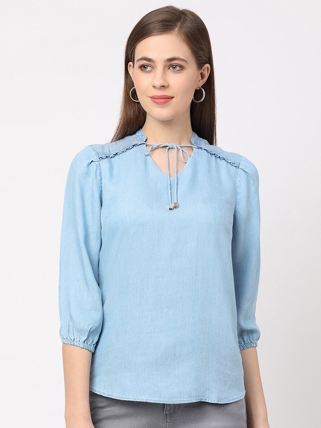 

Kraus Jeans Blue Tie-Up Neck Top