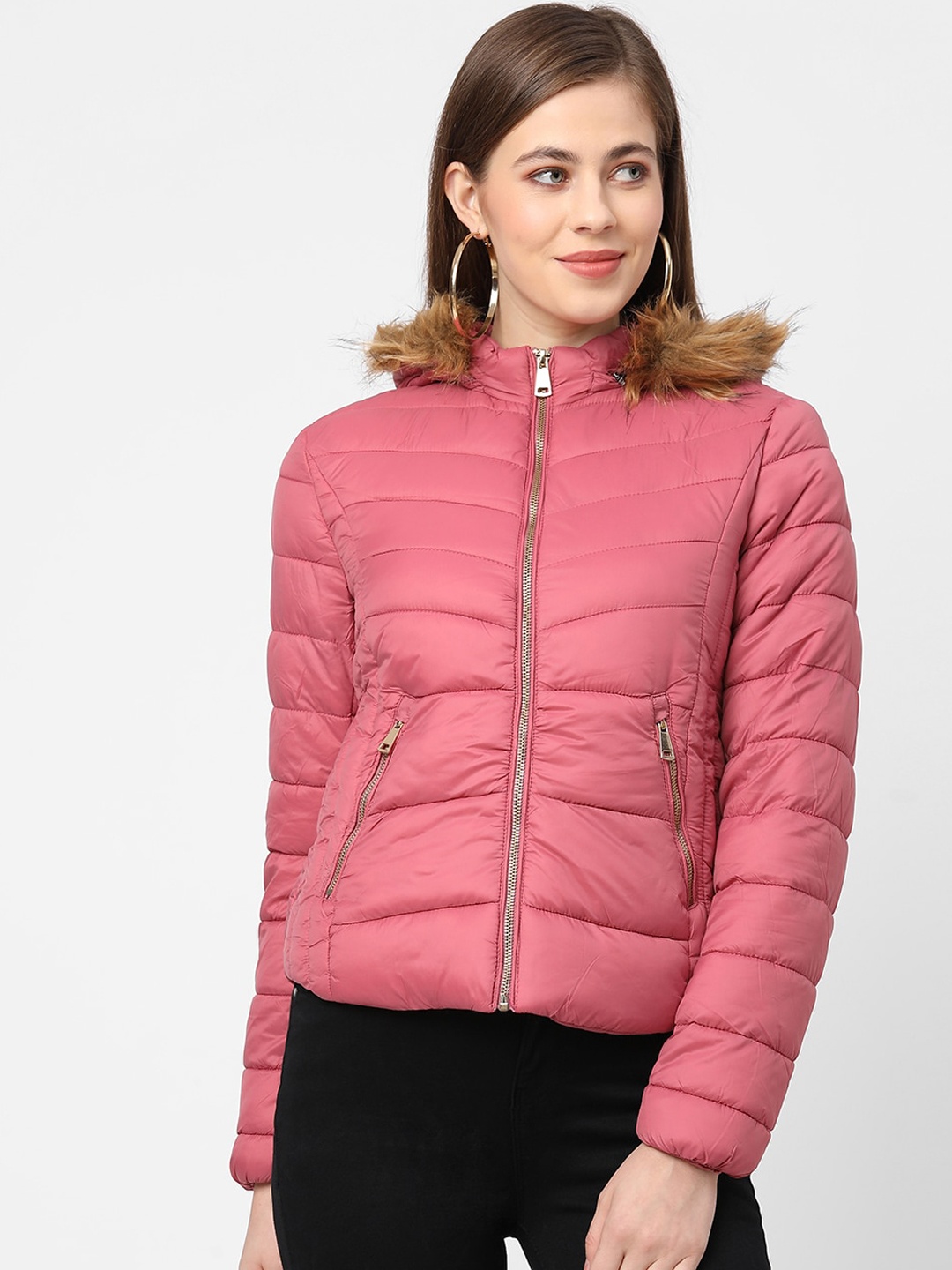 

Kraus Jeans Women Pink Geometric Puffer Jacket