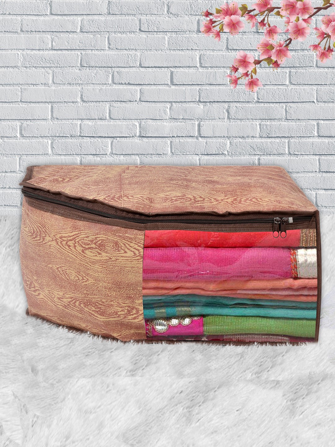 

Kuber Industries Pack of 6 Wooden Printed Non-Woven Blouse Organizer, Brown