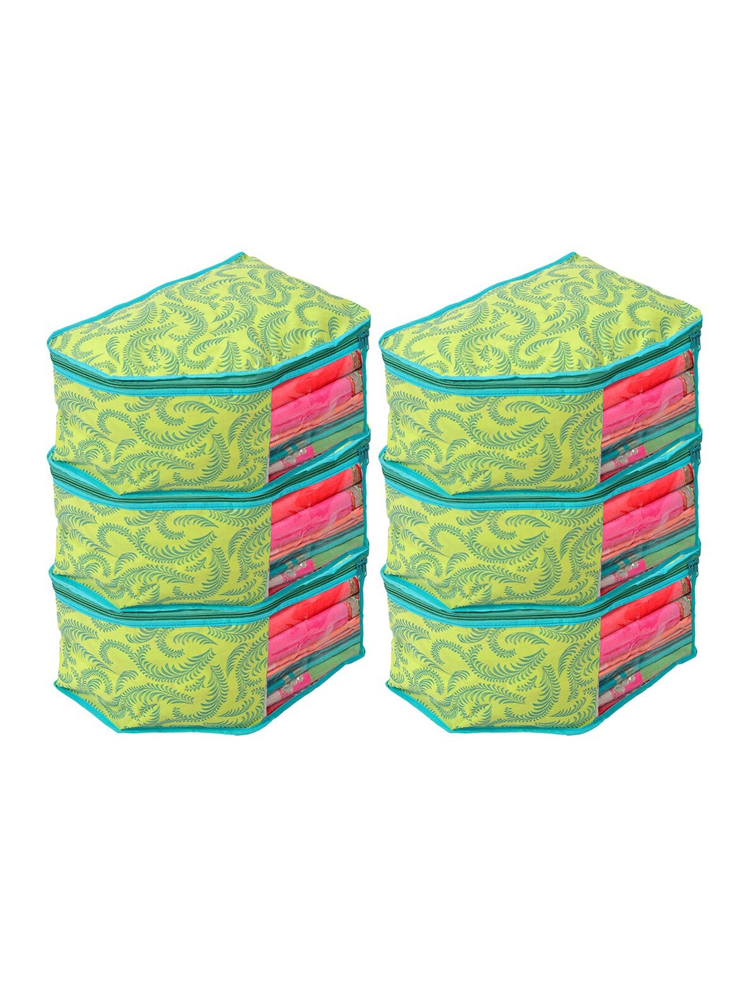 

Kuber Industries Pack of 6 Green Printed Saree Organizer