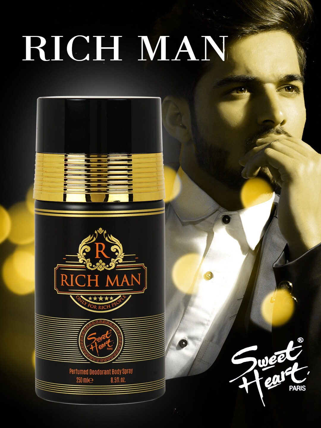 

Sweet Heart Rich Men Deodorant Perfumed Body Spray - 250 ml, Black