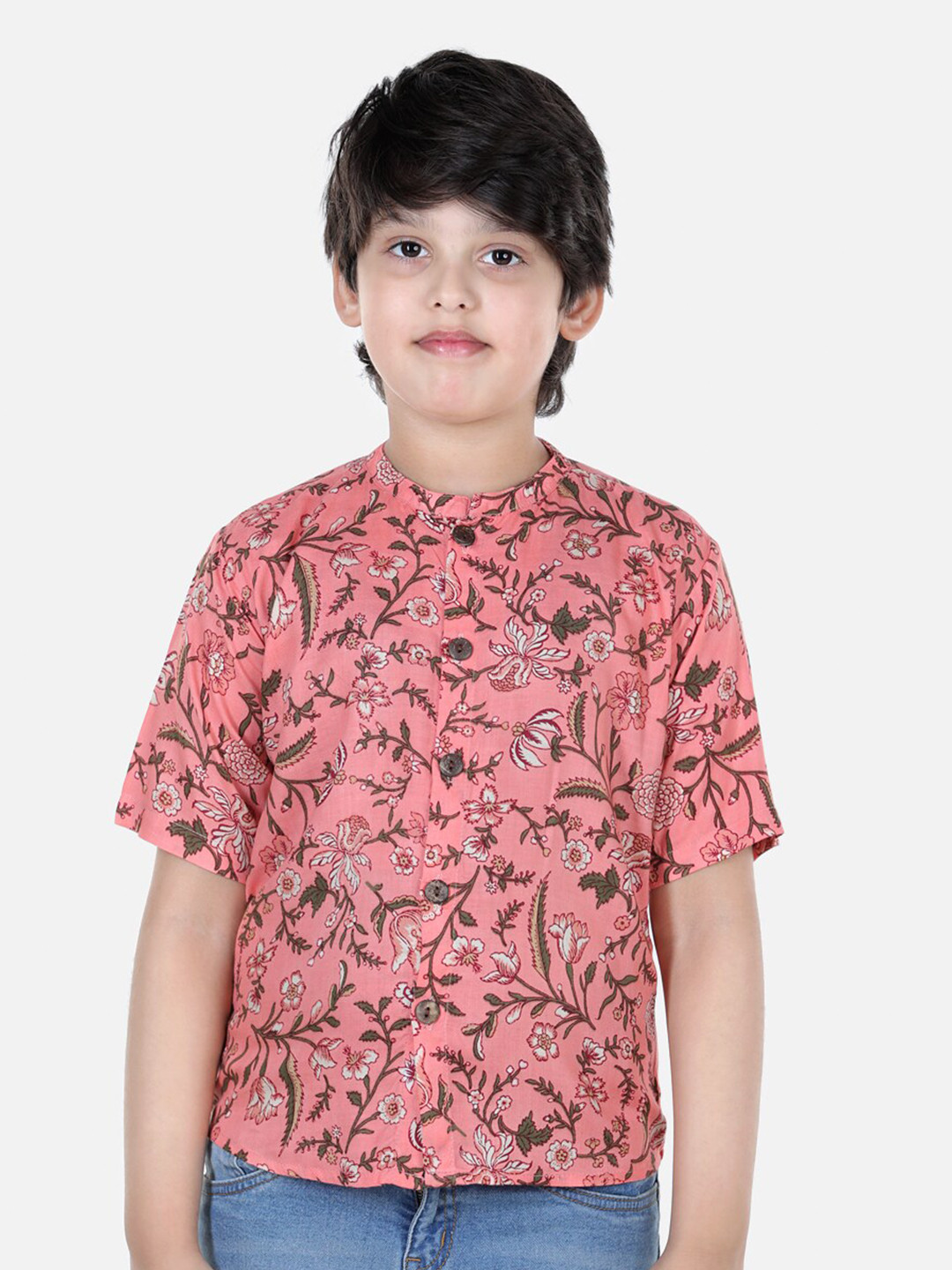 

Cutiekins Boys Peach-Coloured Comfort Floral Printed Casual Shirt