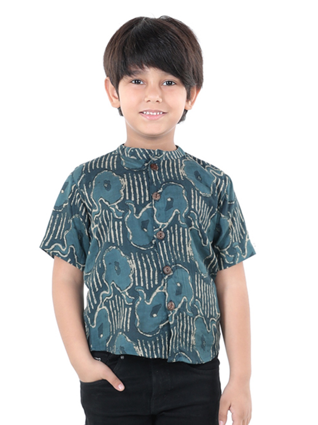 

Cutiekins Boys Green Blue Comfort Floral Printed Casual Shirt, Teal