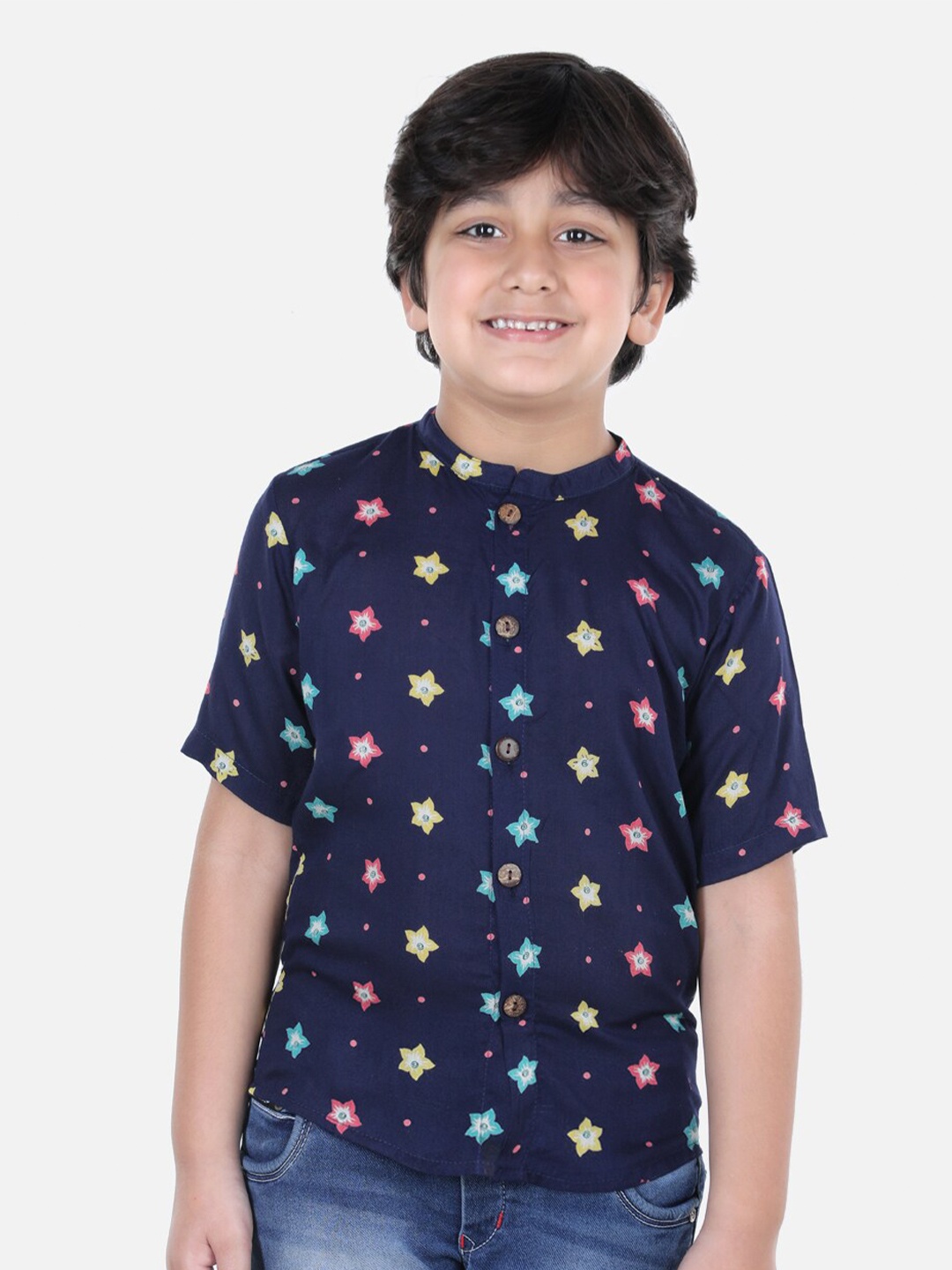 

Cutiekins Boys Navy Blue & Pink Comfort Floral Print Casual Shirt