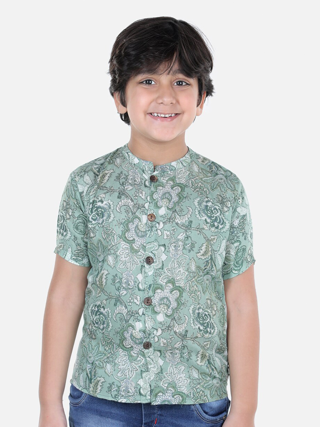

Cutiekins Boys Green Comfort Printed Casual Shirt