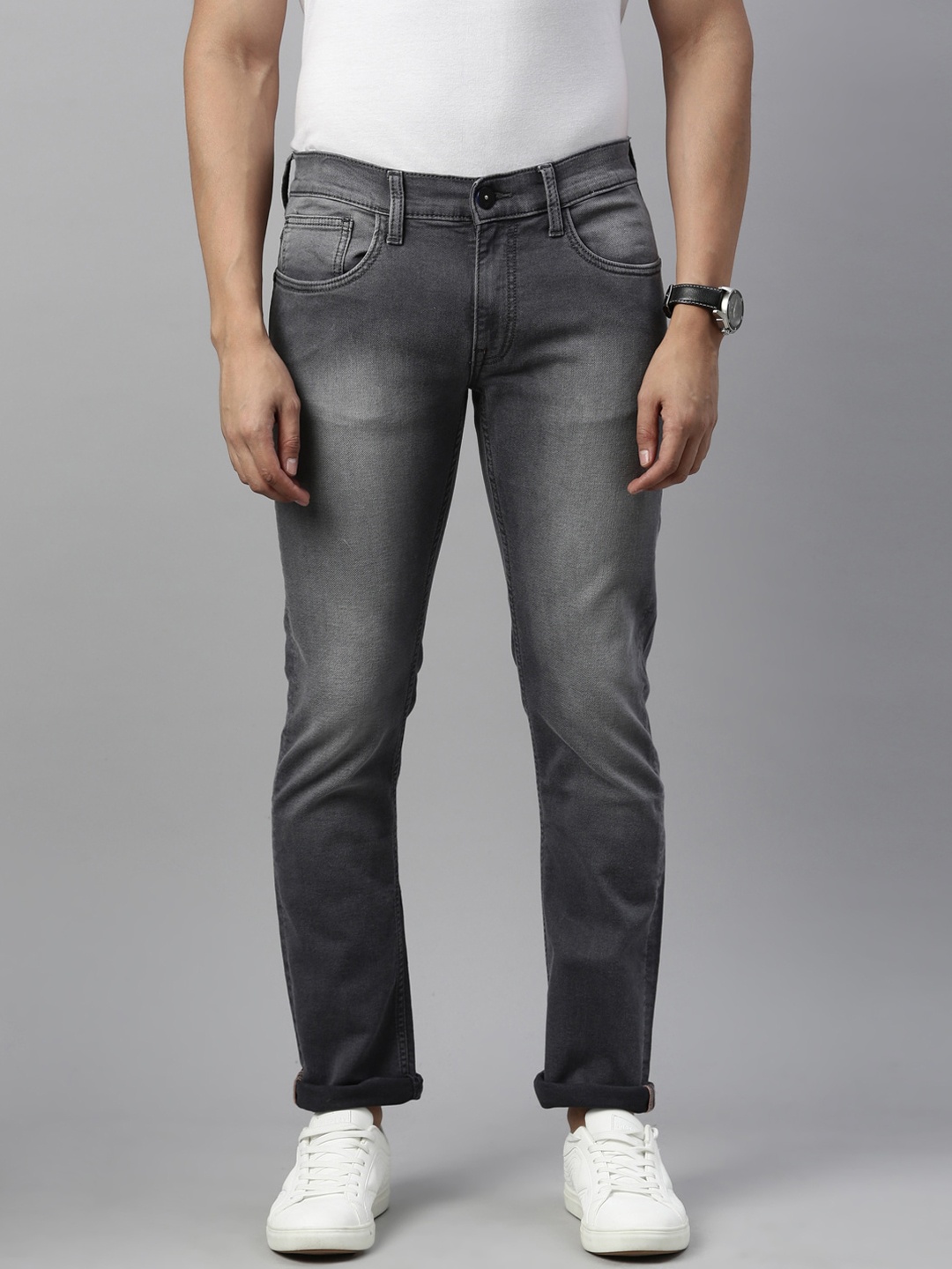 

American Bull Men Grey Slim Fit Heavy Fade Stretchable Jeans
