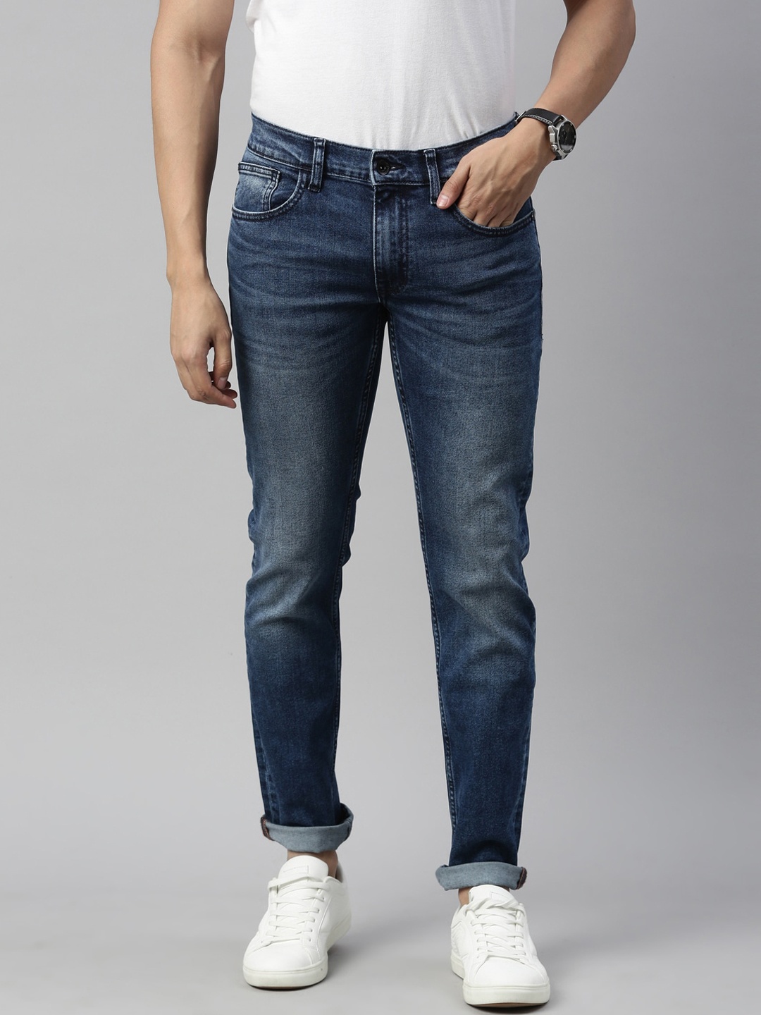 

American Bull Men Blue Slim Fit Light Fade Stretchable Jeans