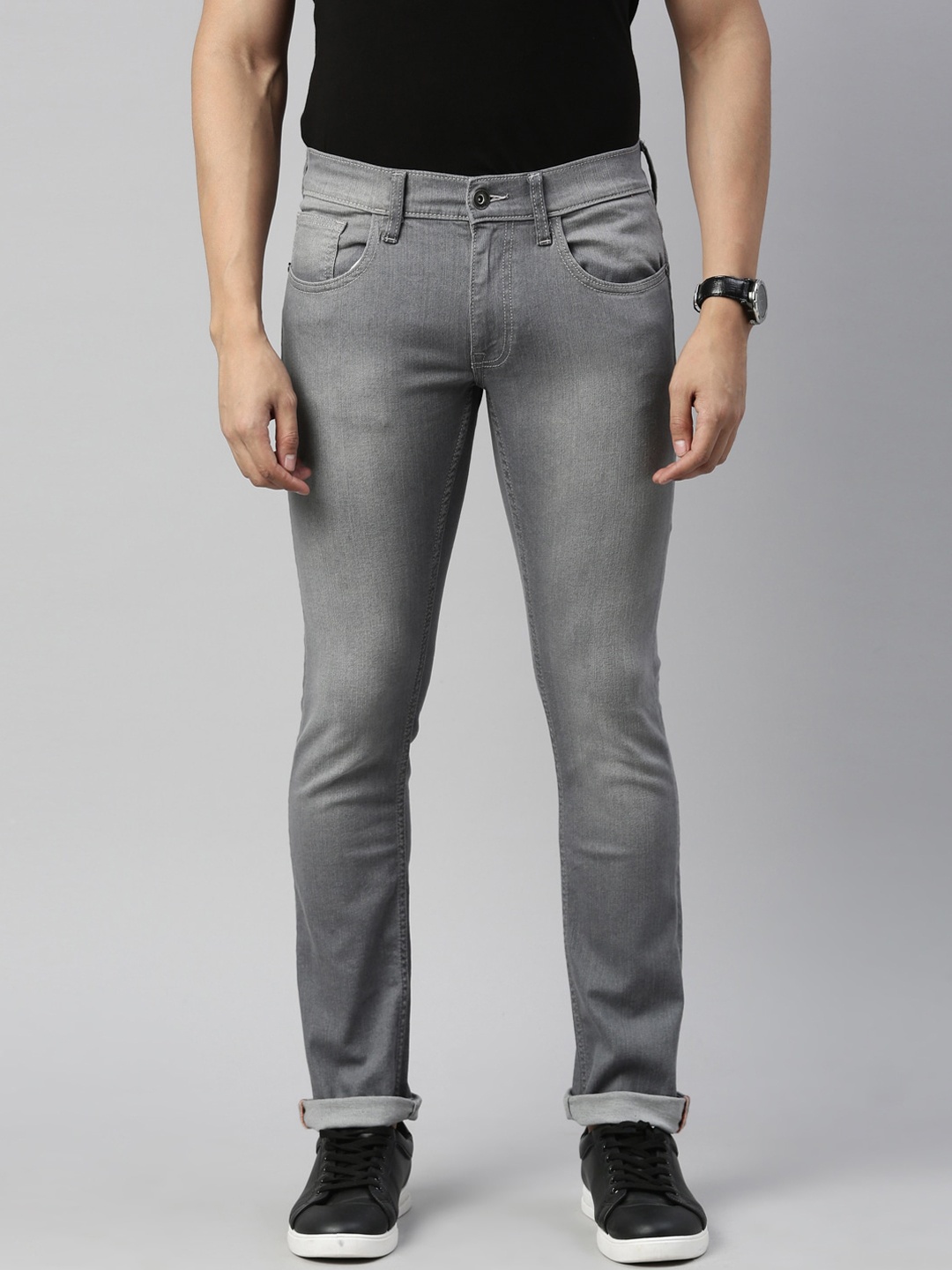 

American Bull Men Grey Skinny Fit Heavy Fade Stretchable Jeans