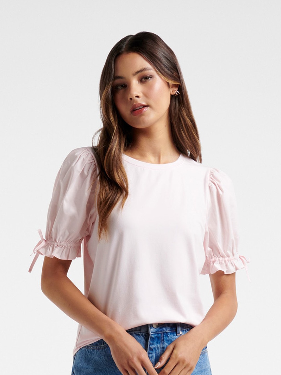 

Forever New Women Pink Puff Sleeve Top