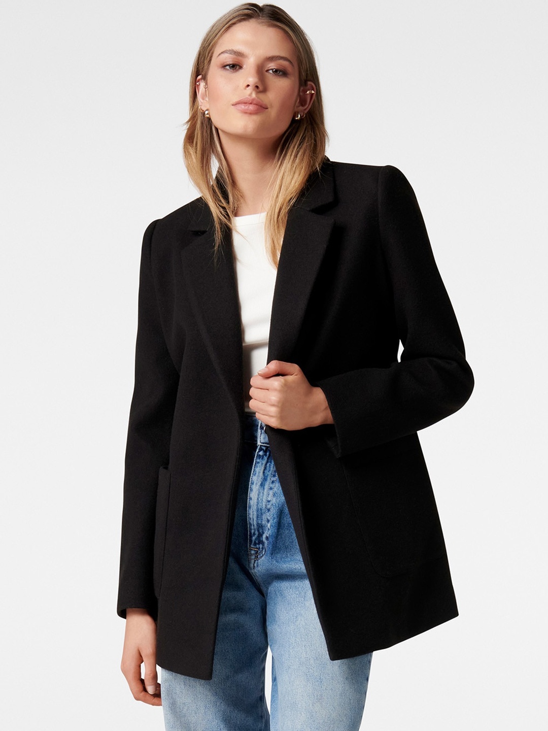 

Forever New Women Black Solid Wrap jacket