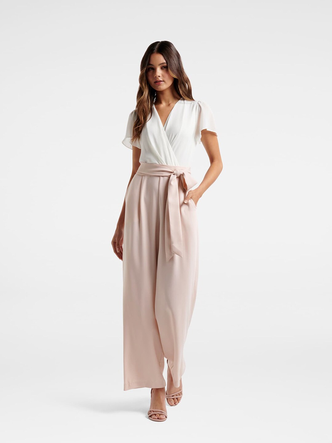

Forever New White & Pink Basic Jumpsuit