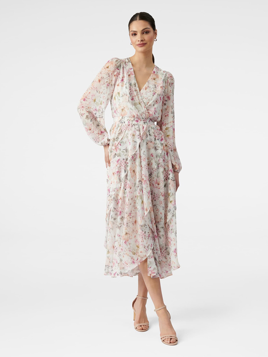 

Forever New Pink & Green Floral Midi Dress