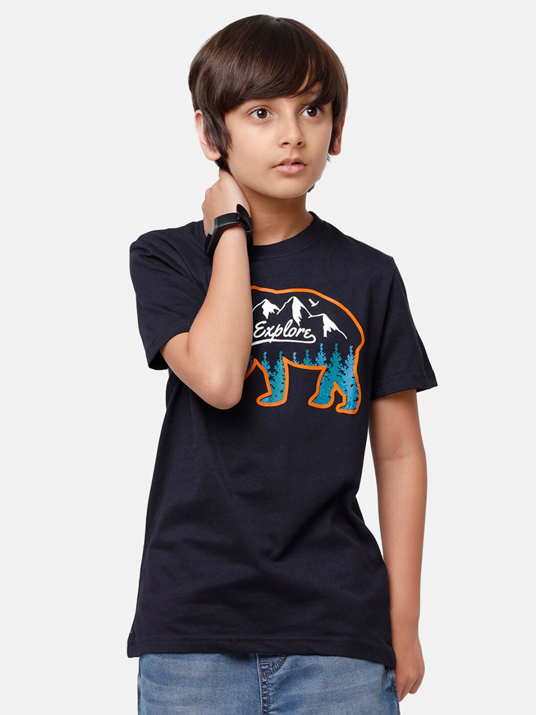 

PIPIN Boys Navy Blue Printed Pure Cotton T-shirt