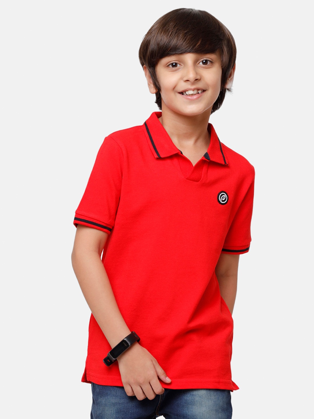 

PIPIN Boys Red Solid Polo Collar Pure Cotton T-shirt