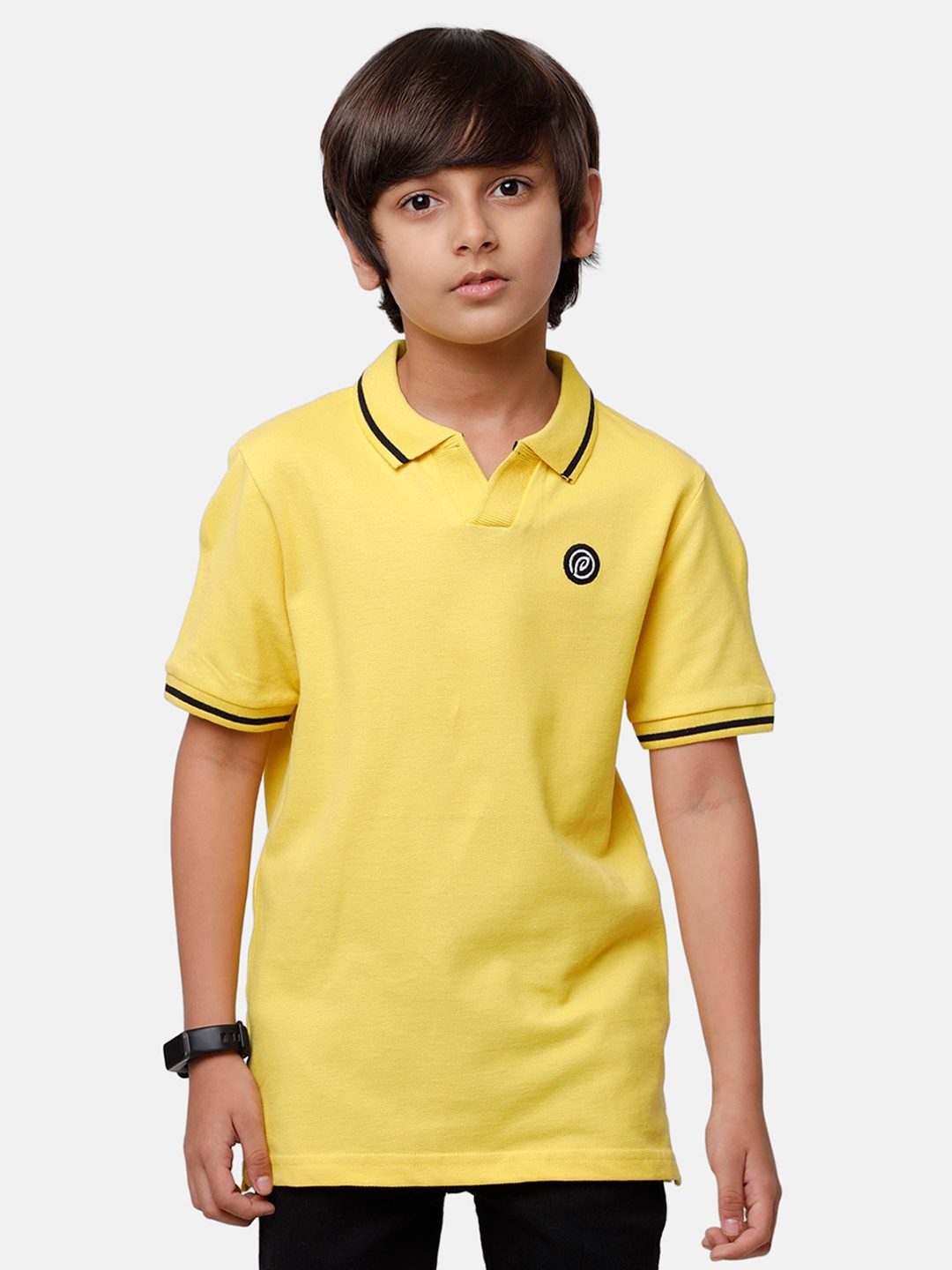 

PIPIN Boys Yellow Solid Polo Collar Pure Cotton T-shirt