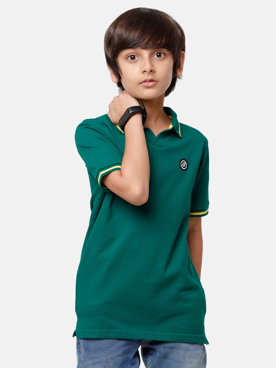 

PIPIN Boys Green Pure Cotton Polo Collar T-shirt