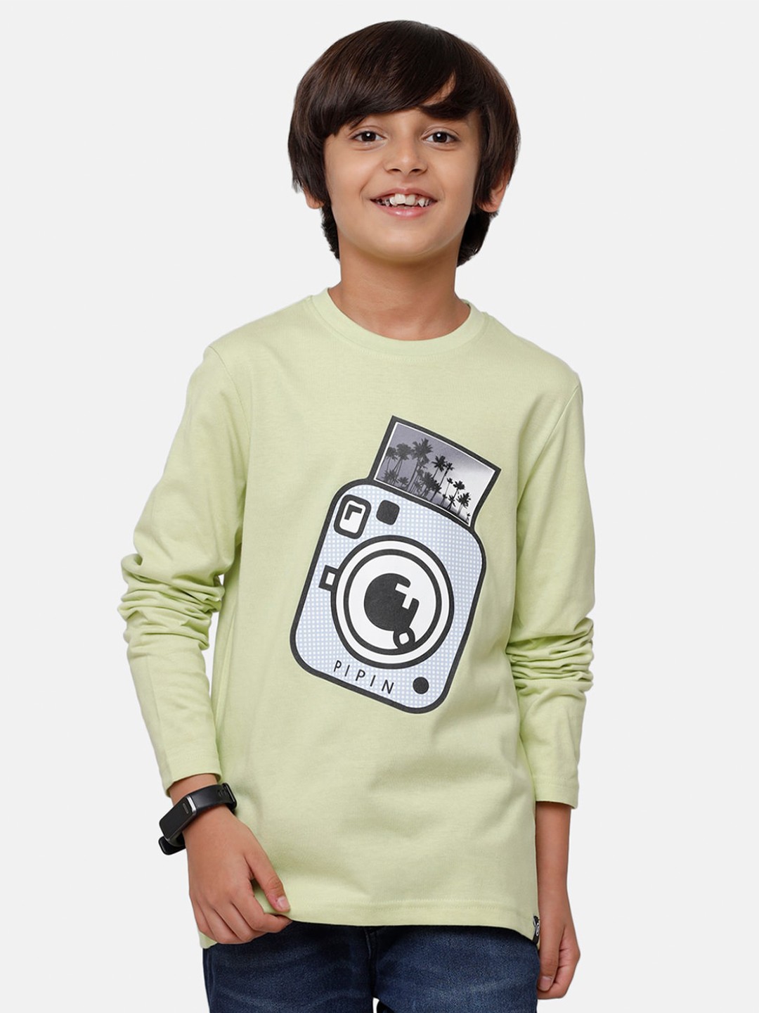 

PIPIN Boys Green & Blue Polaroid Print Pure Cotton T-shirt