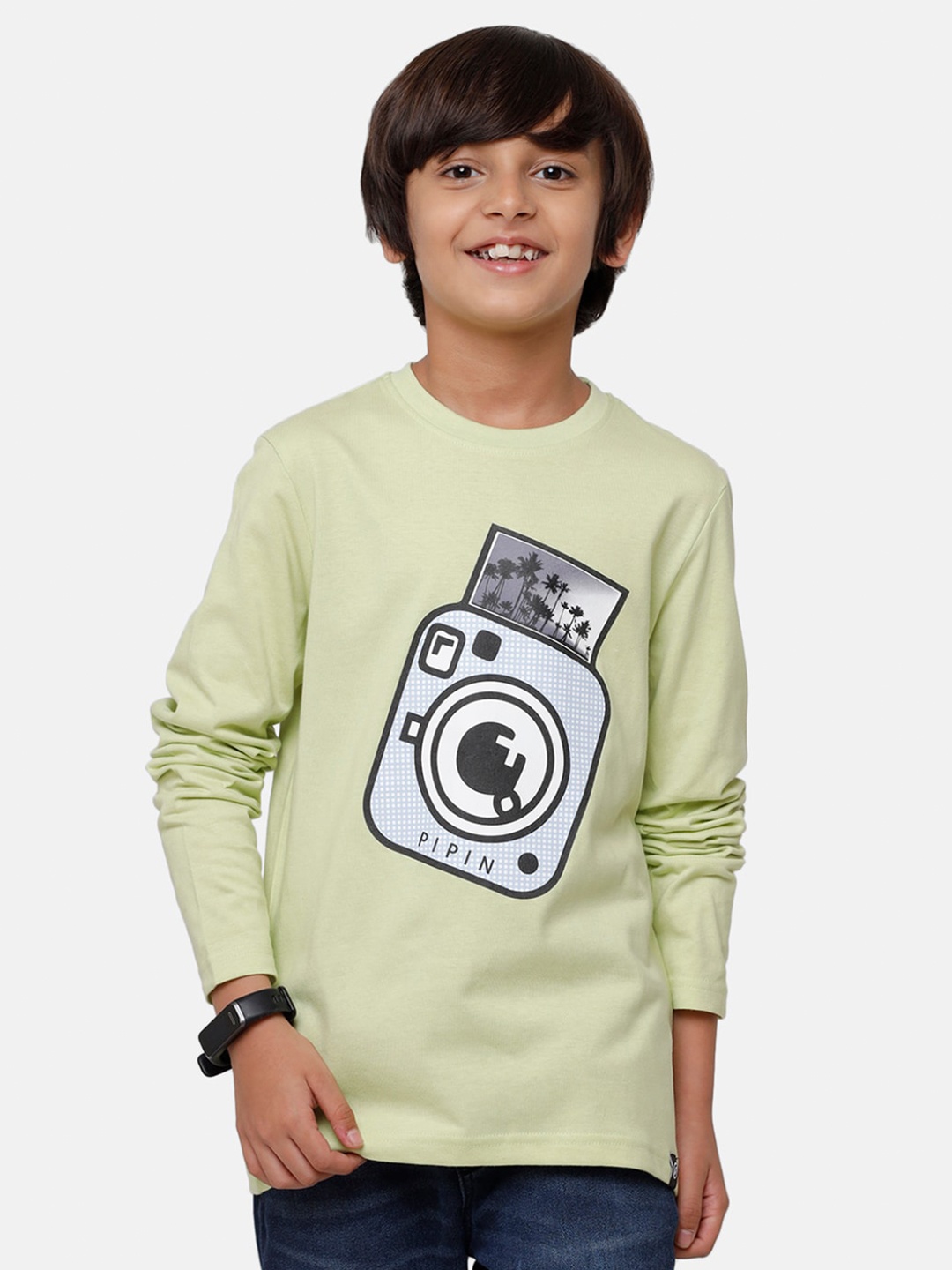 

PIPIN Boys Green & Blue Polaroid Print Pure Cotton T-shirt