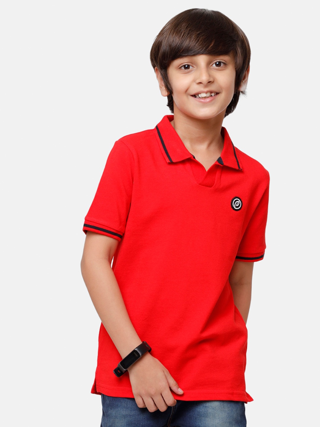 

PIPIN Boys Red Solid Polo Collar Pure Cotton T-shirt