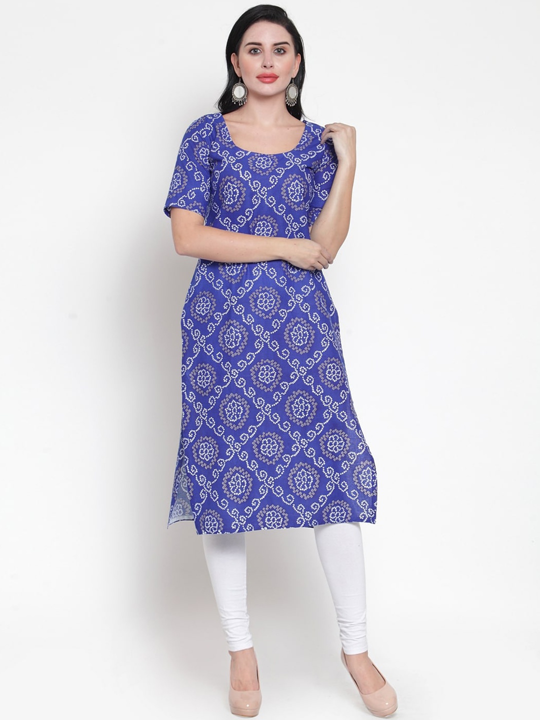 

Sayesha Women Blue & White Bandhani Printed Kurta