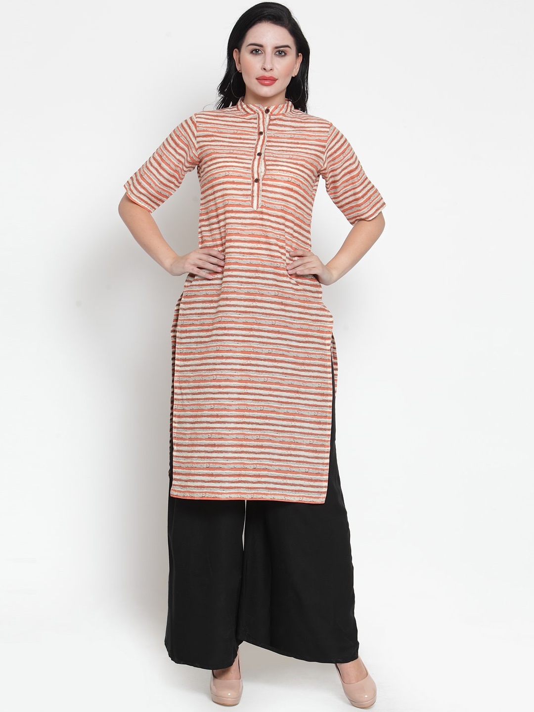 

Sayesha Women Orange Striped Pure Cotton Kurta