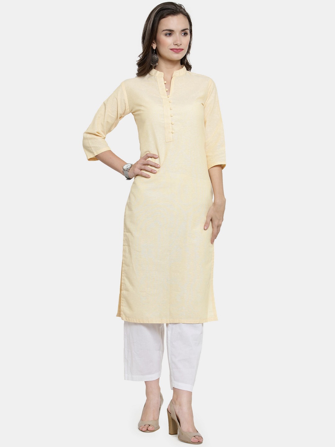 

Sayesha Women Yellow Pure Cotton Kurta