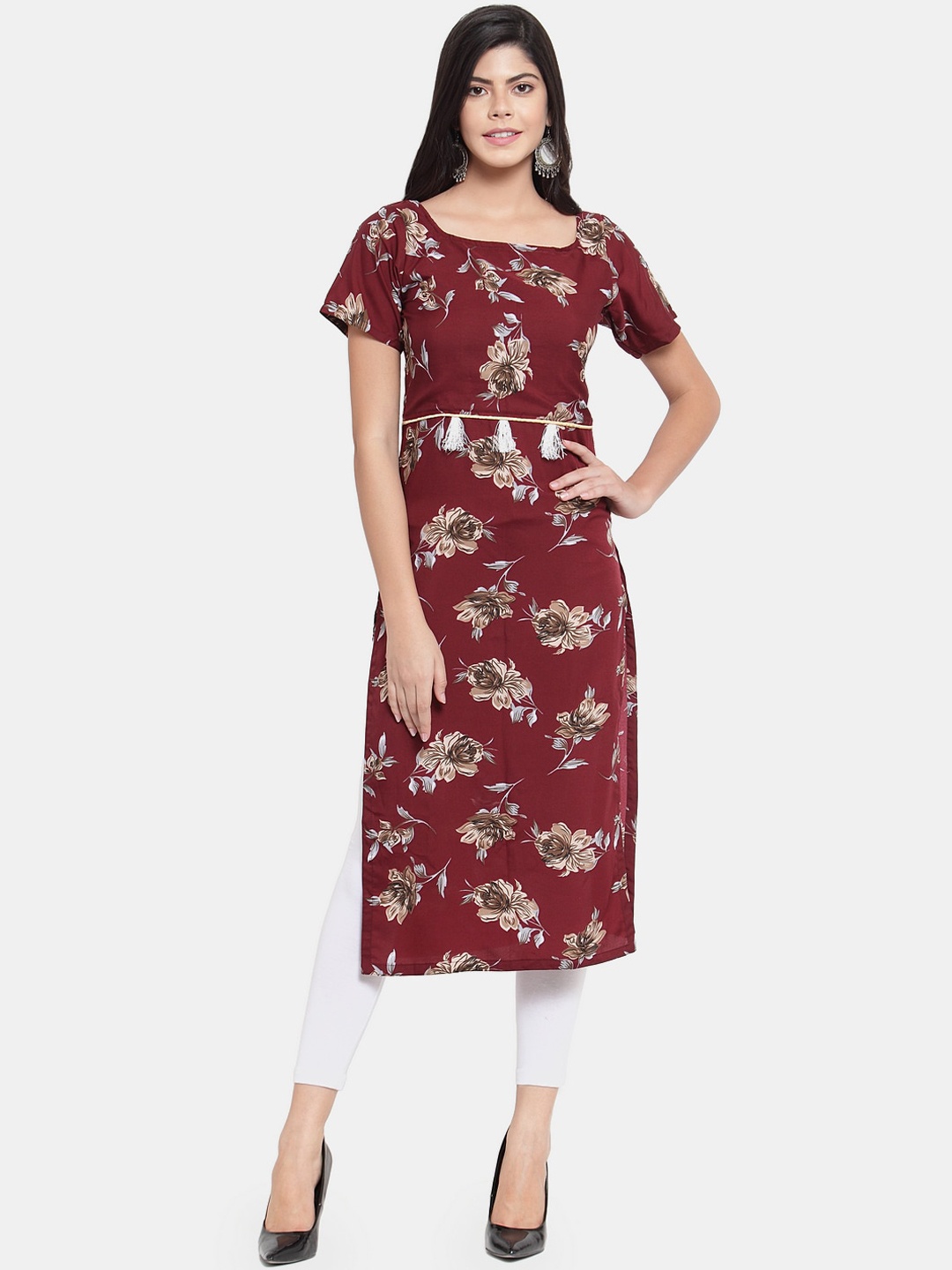 

Sayesha Women Maroon Floral Printed Crepe Kurta