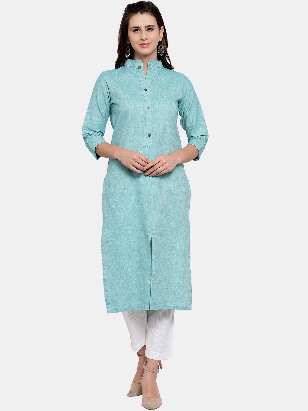 

Sayesha Women Blue Front Slit Cotton Kurta