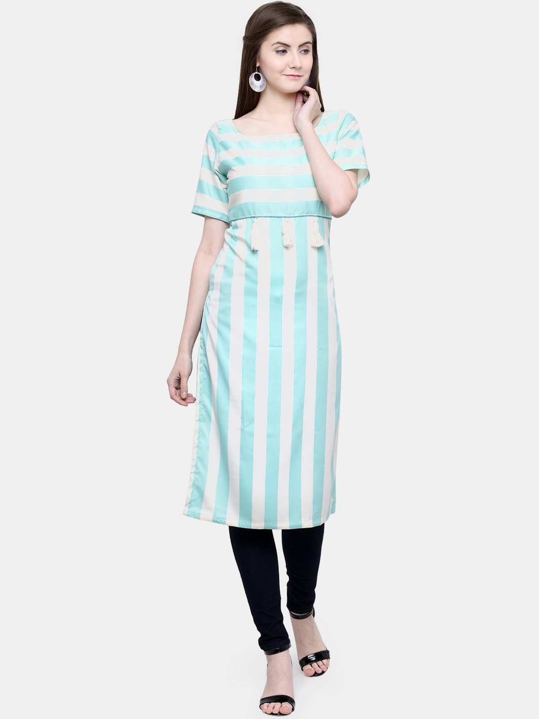 

Sayesha Women Turquoise Blue & White Checked Crepe Kurta