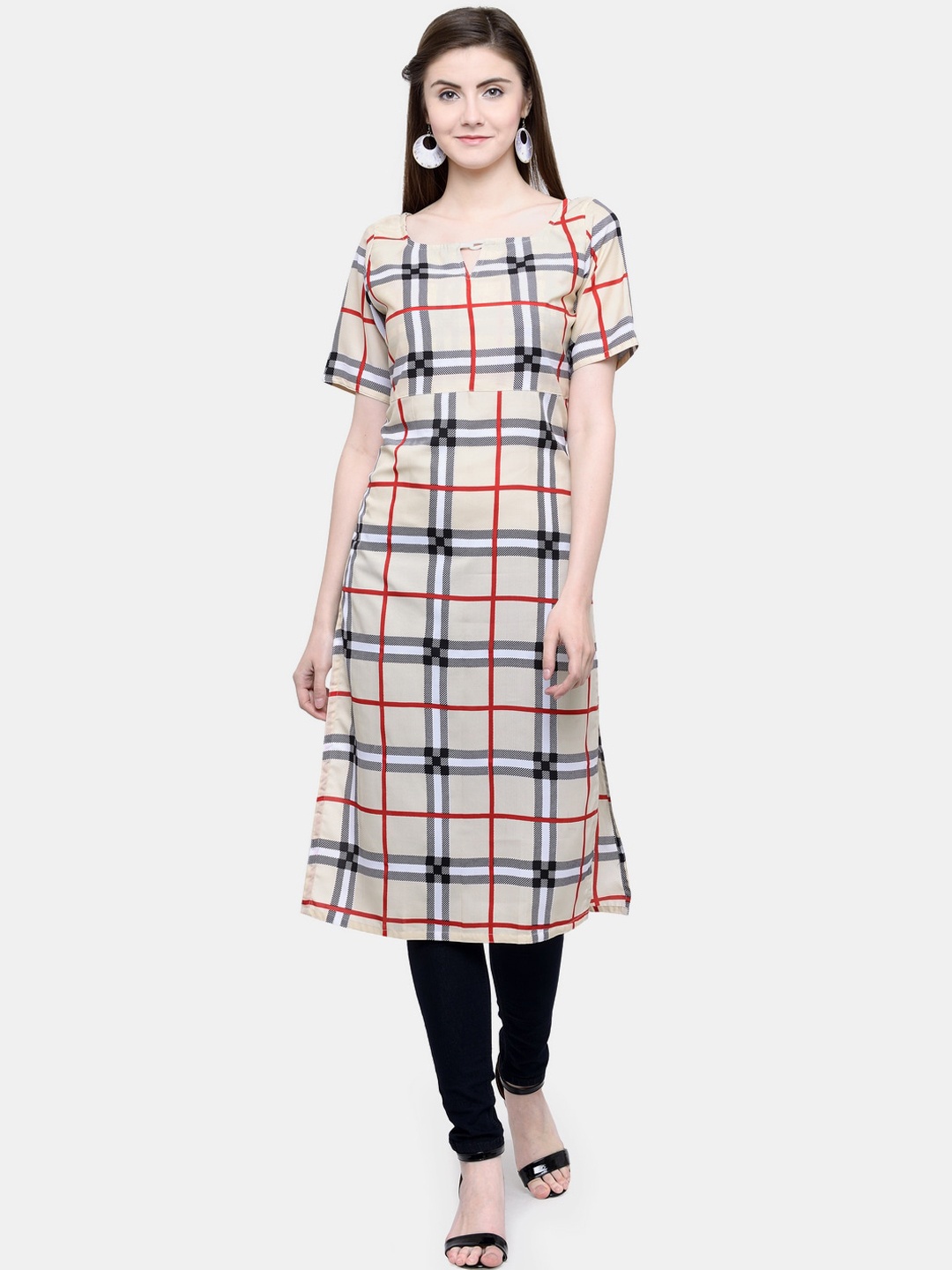

Sayesha Women Beige & Black Checked Crepe Kurta
