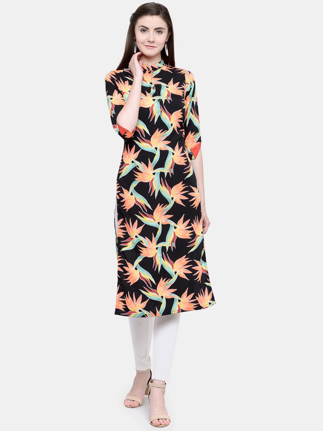 

Sayesha Women Black & Multicoloured Floral Printed Crepe Kurta