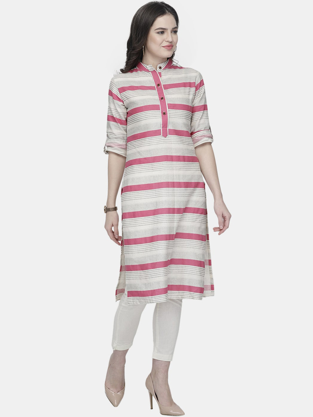 

Sayesha Women Pink Striped Kurta
