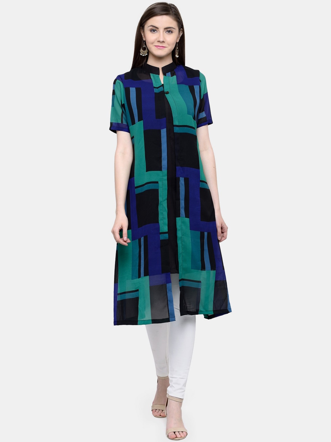 

Sayesha Women Blue & Green Geometric Printed A-line Kurta