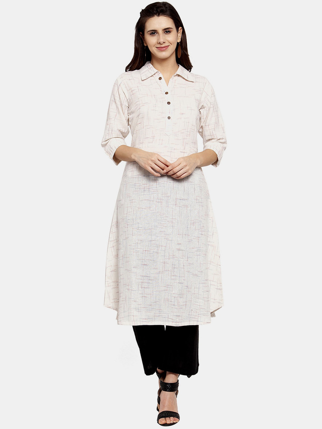 

Sayesha Women White Striped Pathani Kurta
