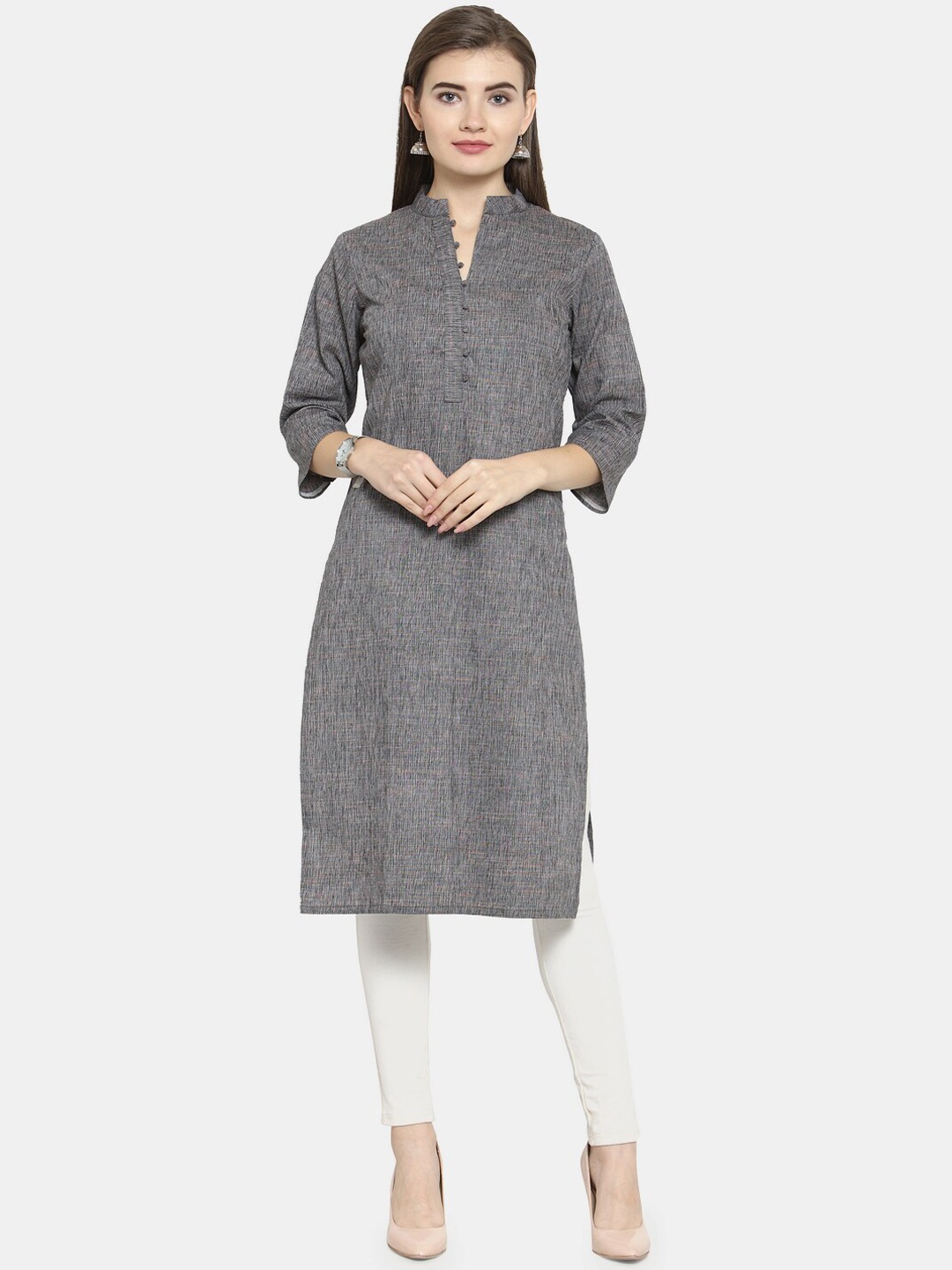 

Sayesha Women Grey Striped Pure Cotton Kurta