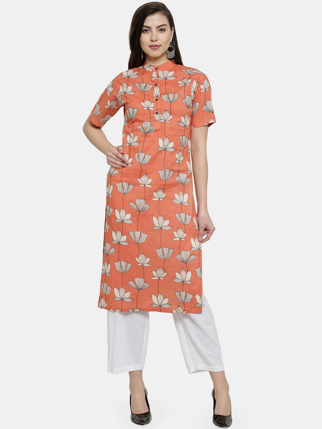 

Sayesha Women Orange Floral Printed Floral Cotton Kurta
