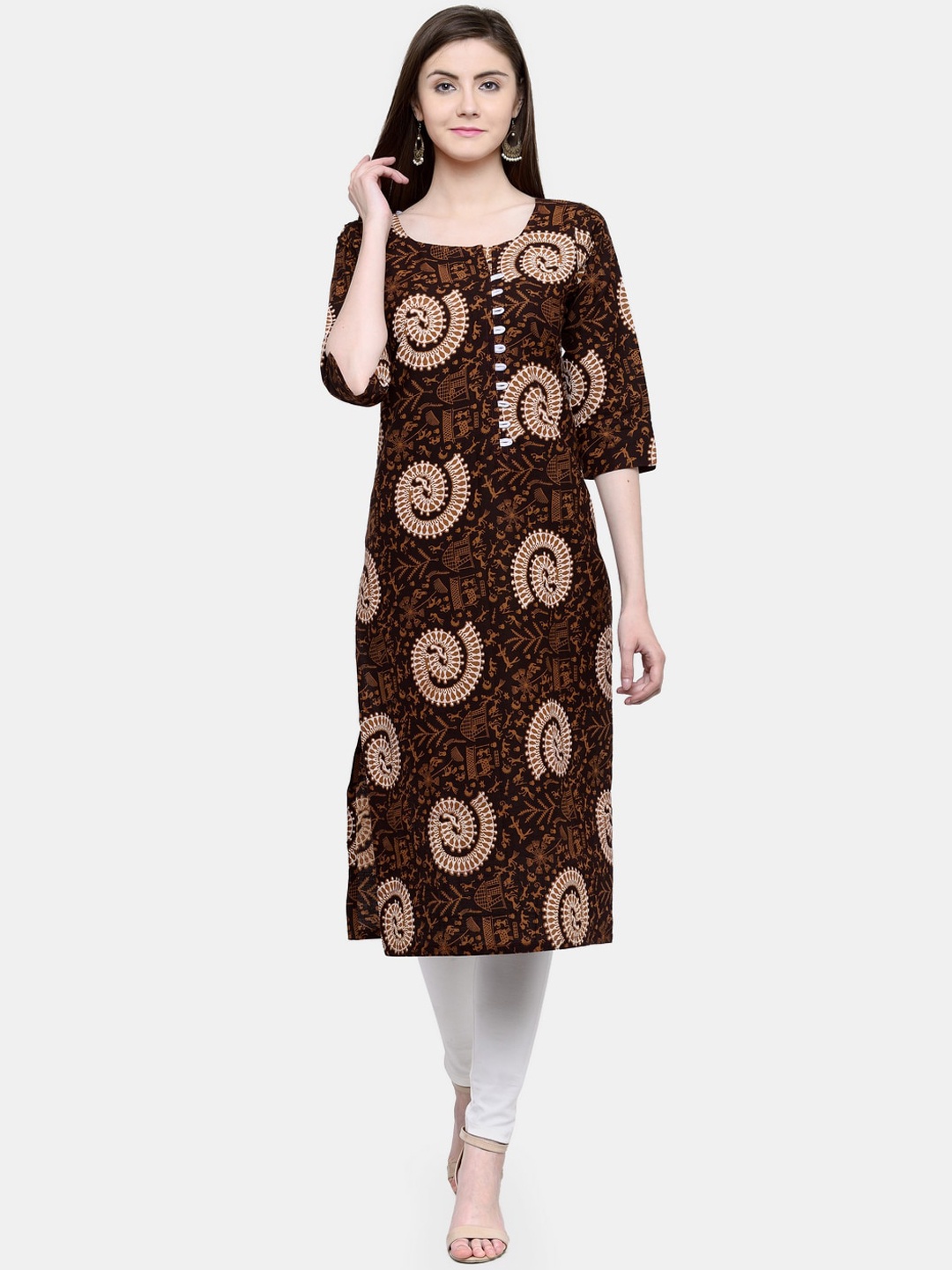 

Sayesha Women Brown & Biege Ethnic Motifs Printed Pure Cotton Straight Kurta