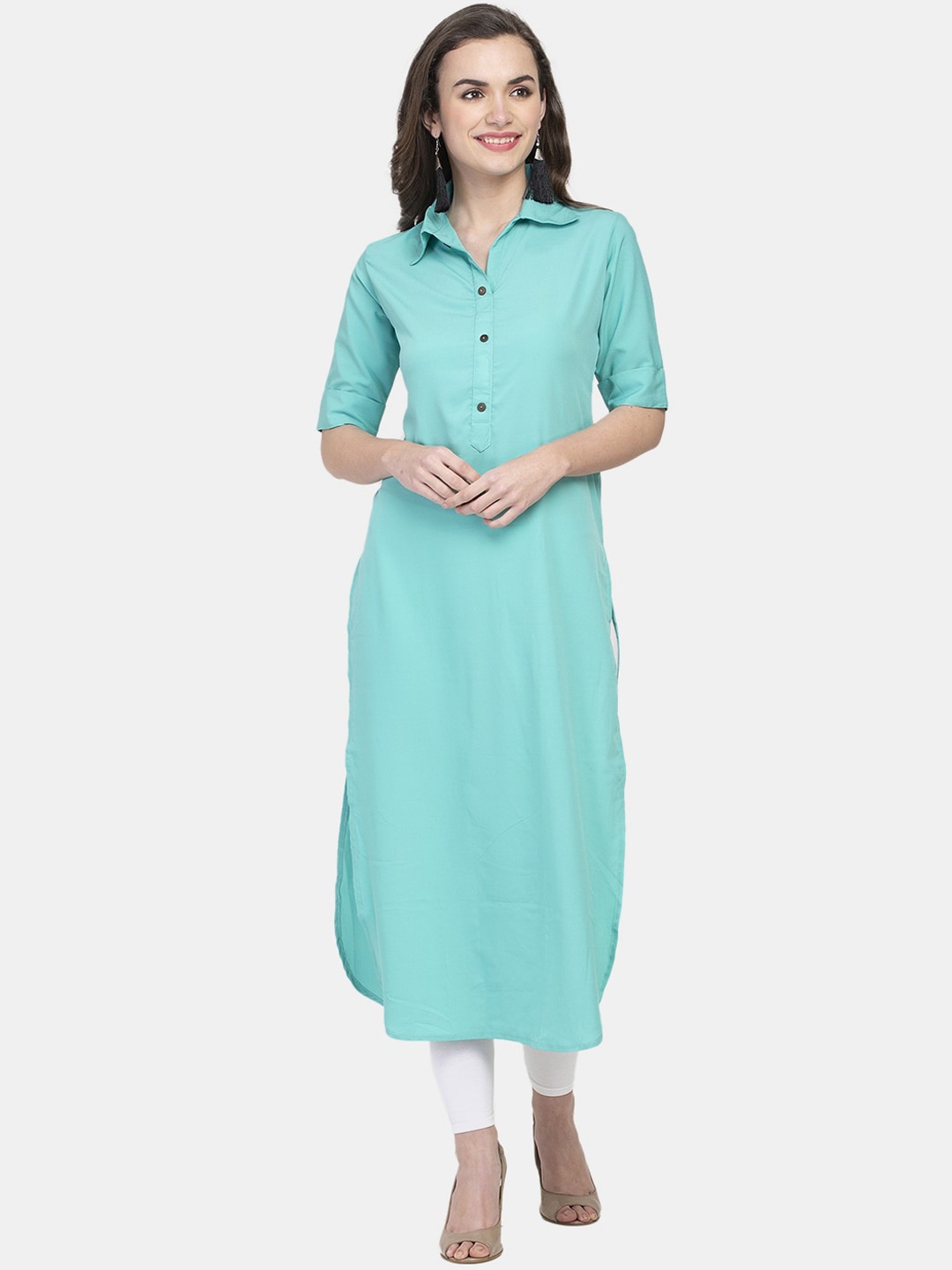 

Sayesha Women Sea Green Solid Crepe Pathani Kurta