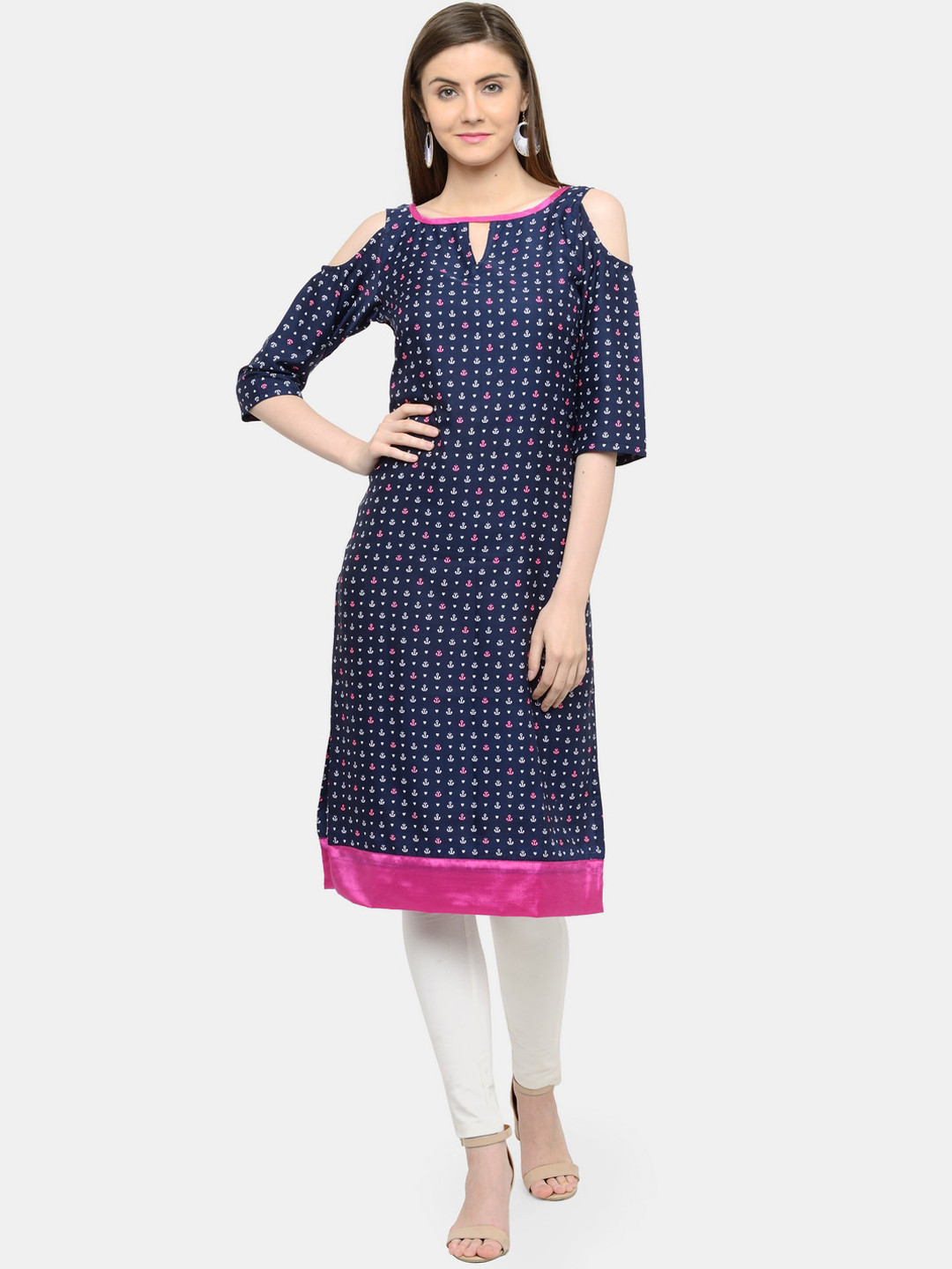 

Sayesha Women Navy Blue Geometric Printed Crepe Kurta