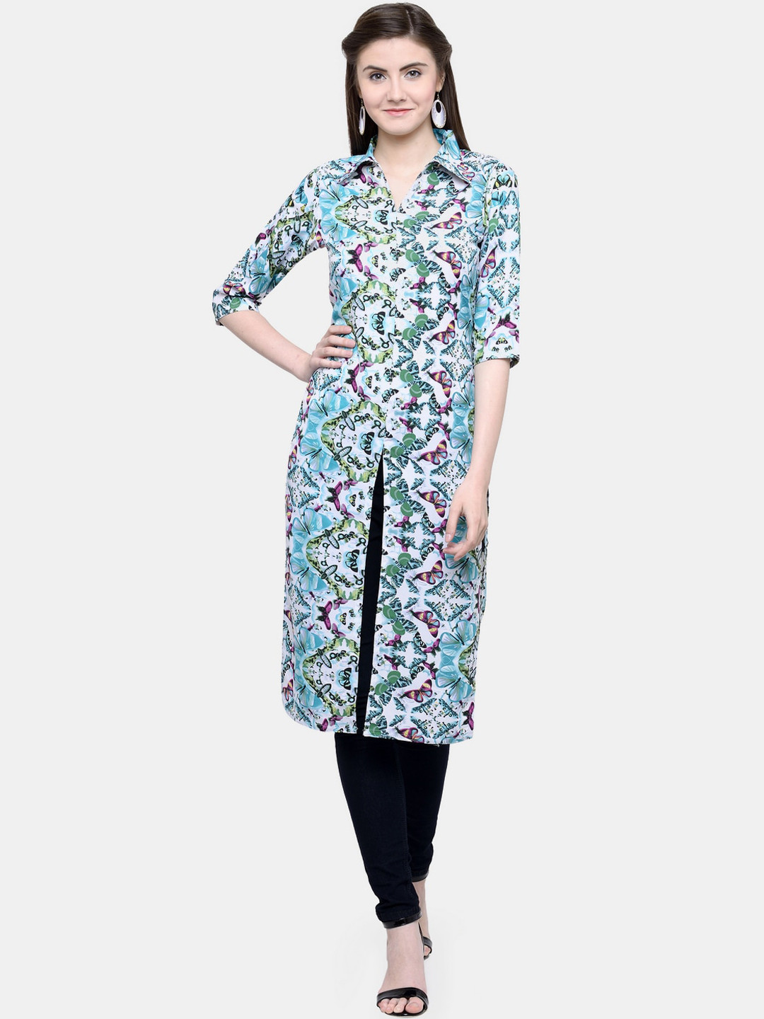 

Sayesha Women Blue Butterflies Printed Crepe Kurta