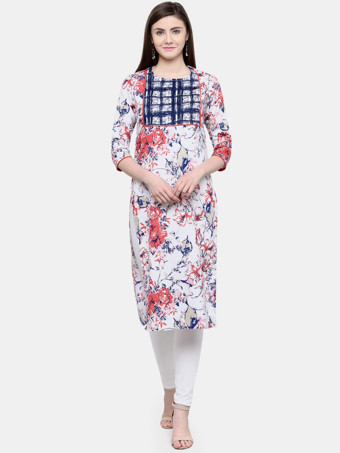 

Sayesha Women White & Blue Floral Printed Crepe Kurta