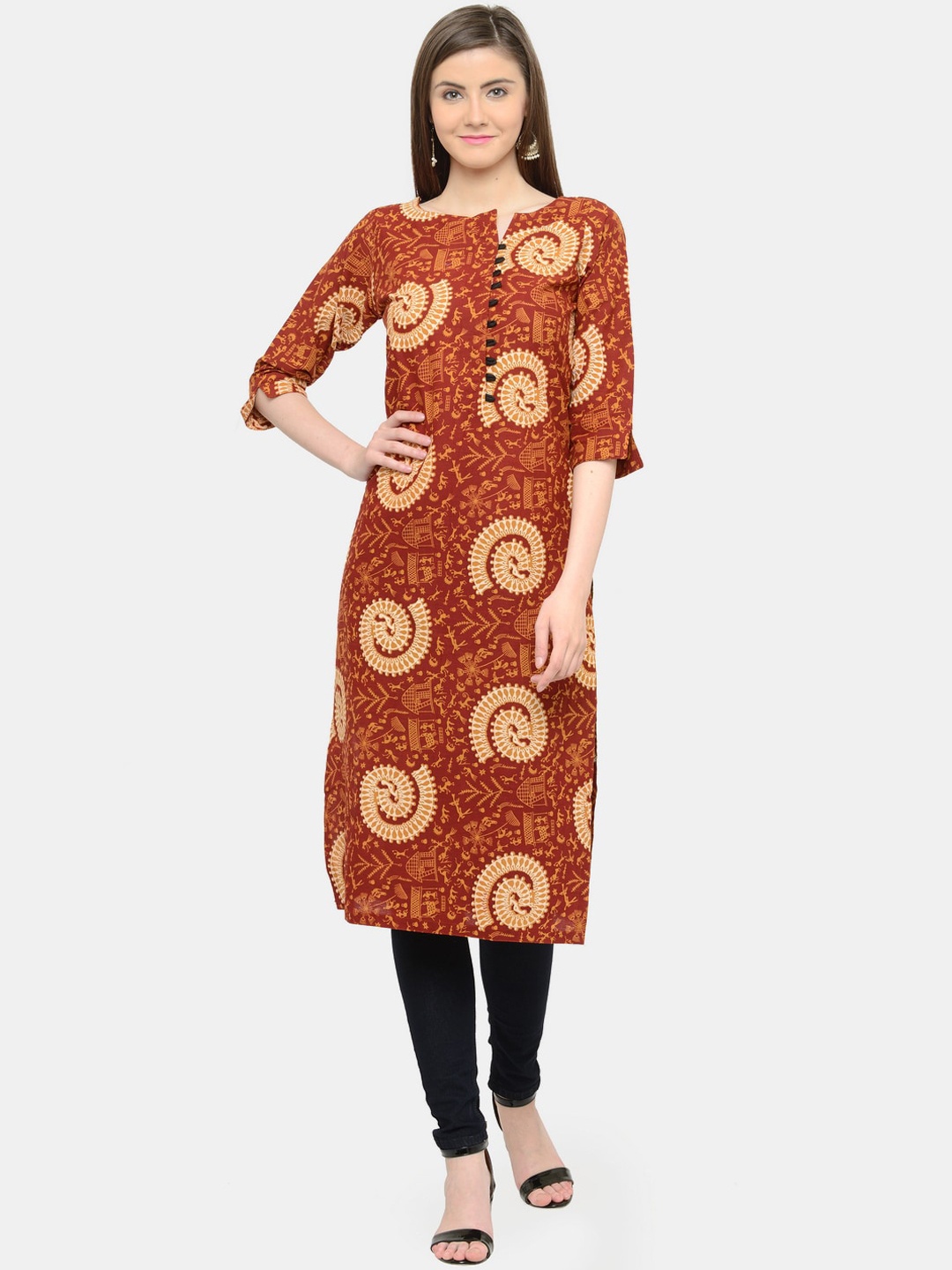 

Sayesha Women Brown & Orange Bandhani Printed Kurta