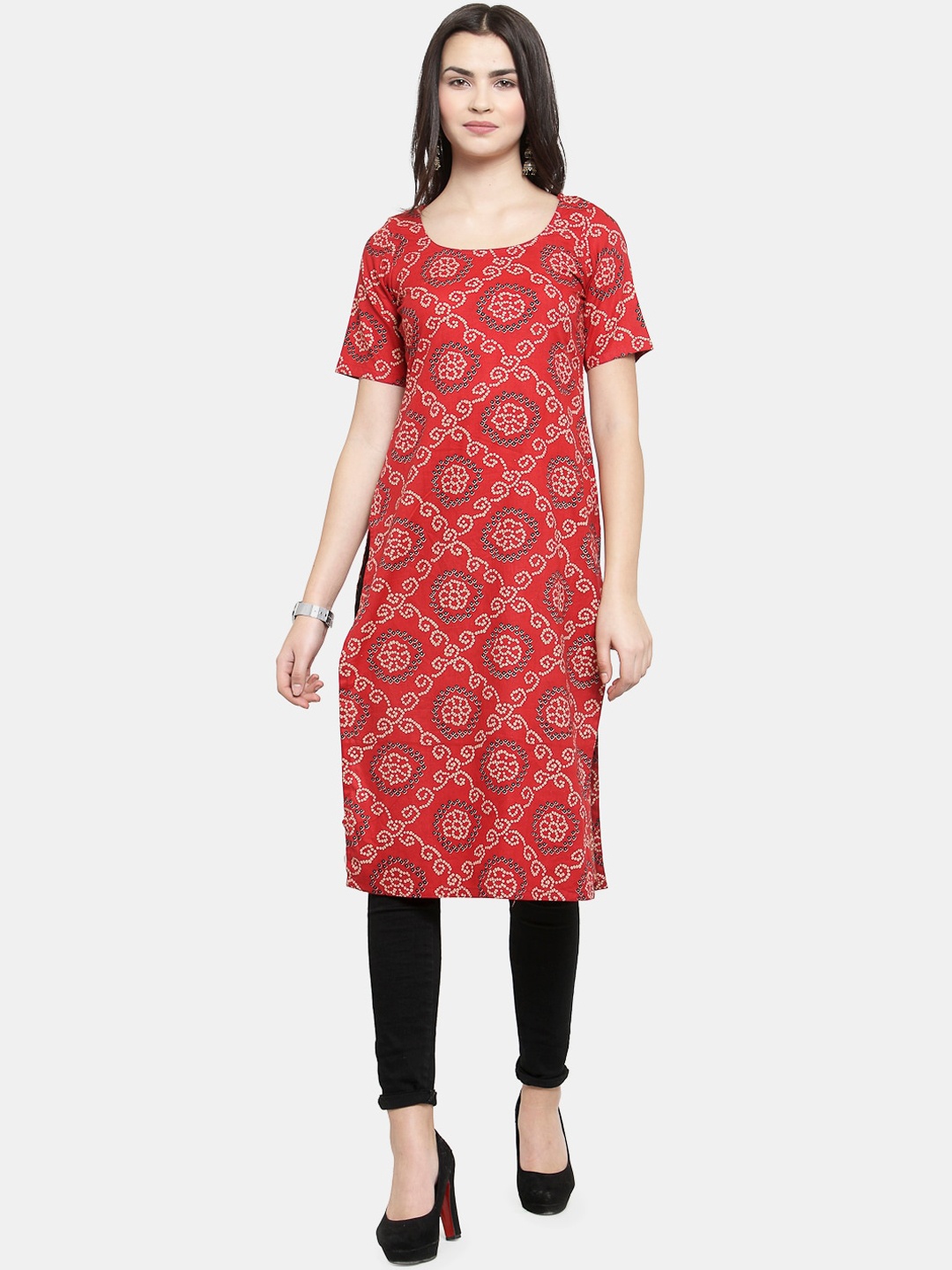 

Sayesha Women Red Bandhani Print Printed Kurta