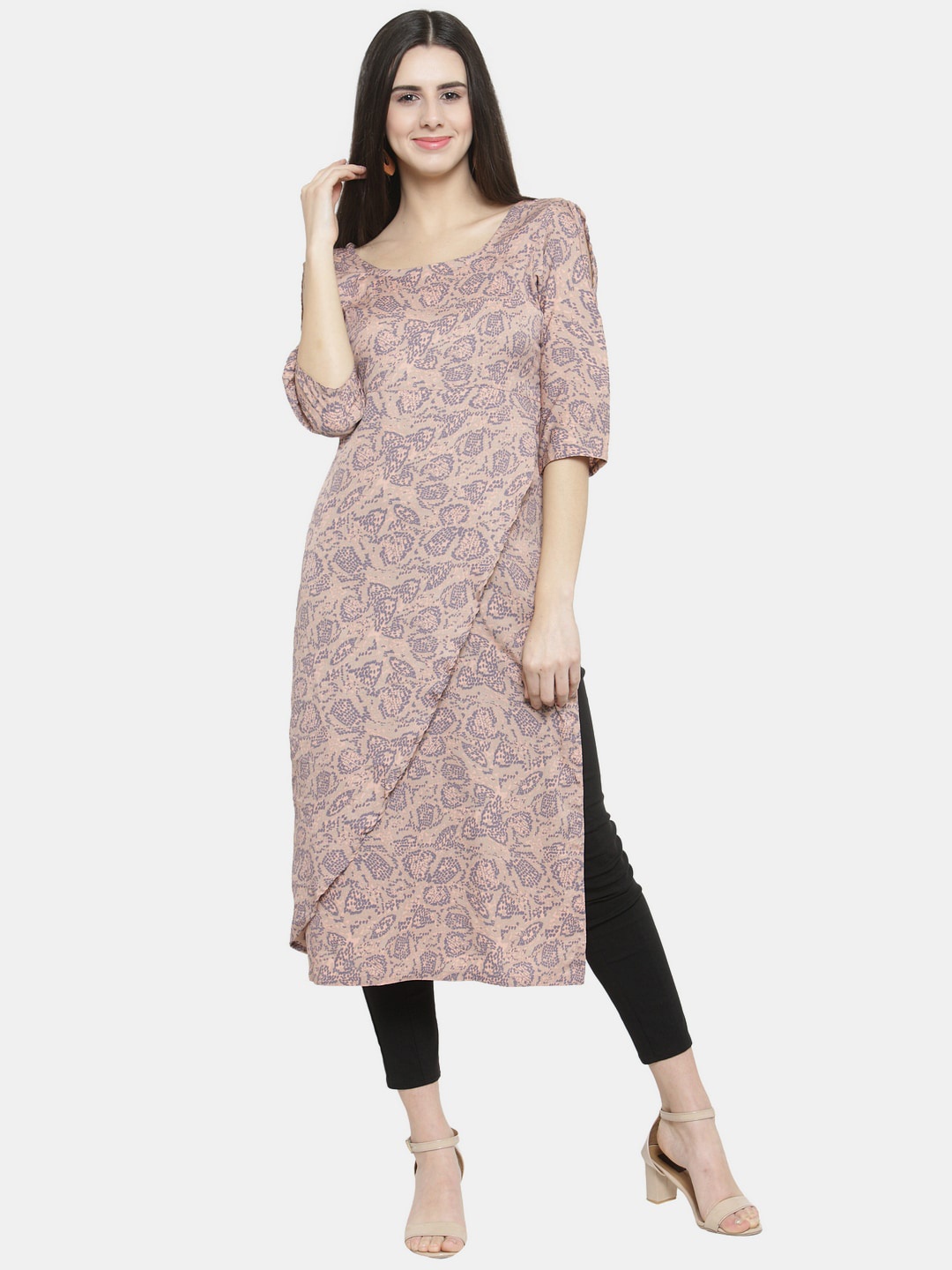 

Sayesha Woman Purple Paisley Printed Cold-Shoulder Sleeves Crepe Kurta