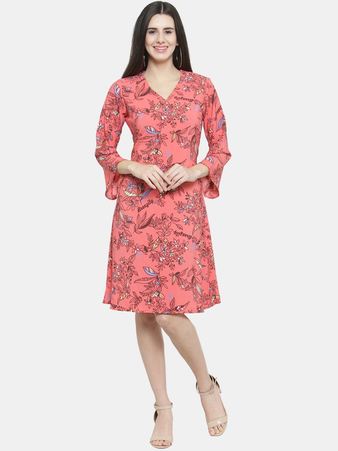 

Sayesha Women Orange Floral Printed Flared Sleeves Crepe Kurta