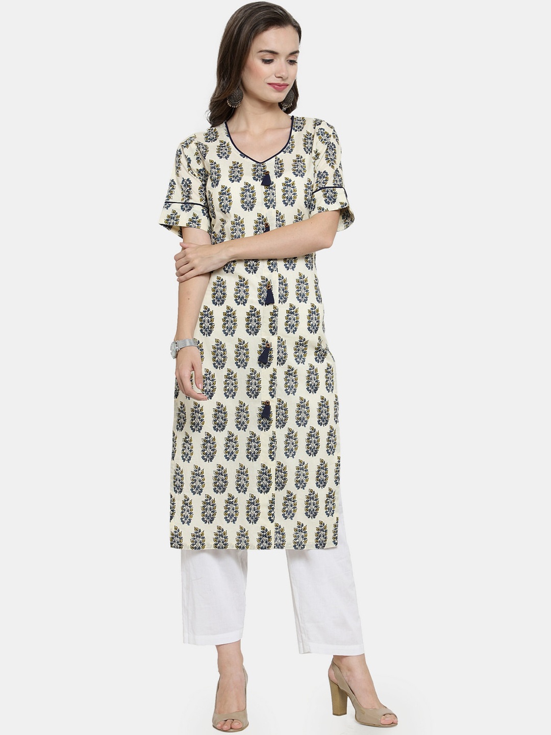 

Sayesha Women Yellow & Blue Floral Printed Kurta